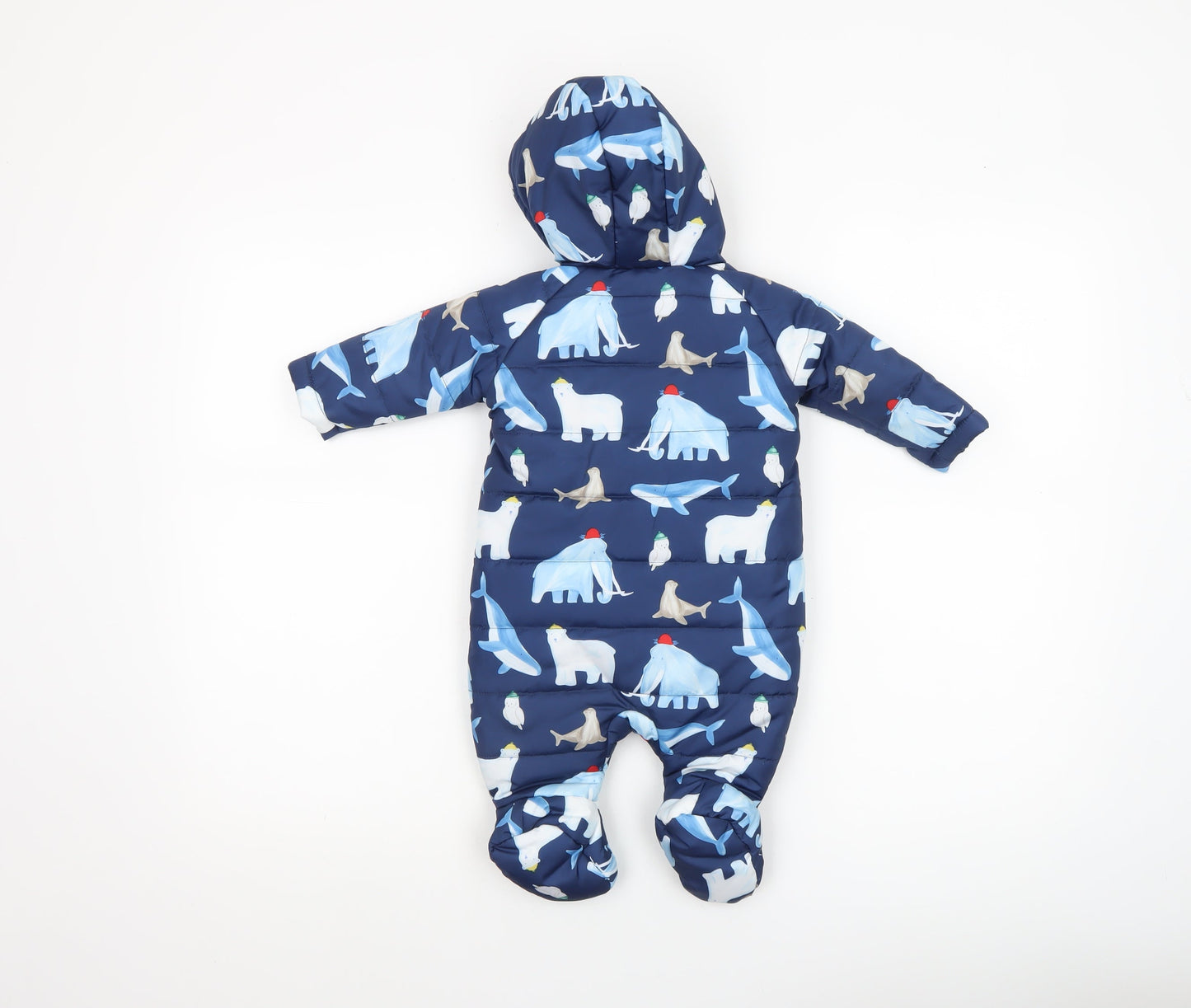 St. Bernard Blue Animal Print Baby Snowsuit 0-3 Months Hooded Padded Winter