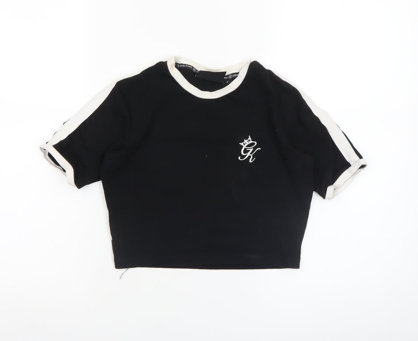 Gym King Women's Black Cropped T-Shirt Size 6 Slim Fit