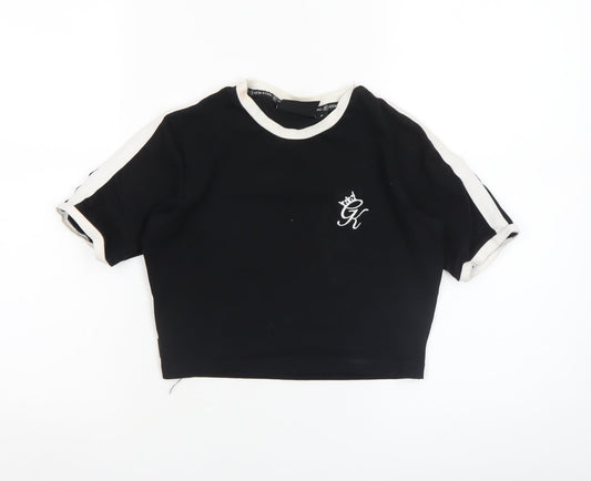 Gym King Women's Black Cropped T-Shirt Size 6 Slim Fit