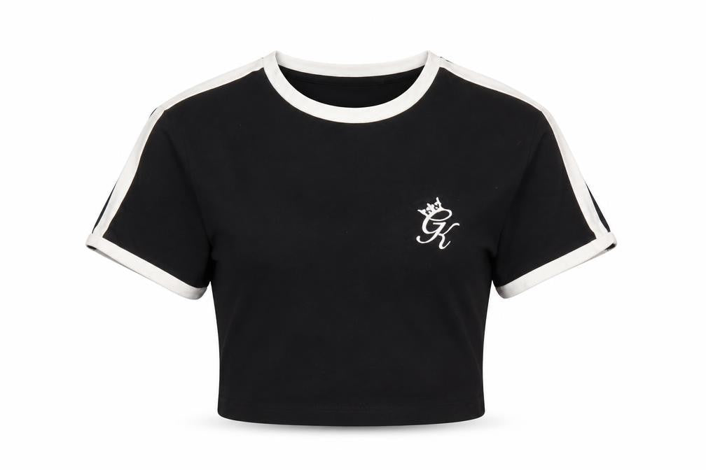 Gym King Women's Black Cropped T-Shirt Size 6 Slim Fit