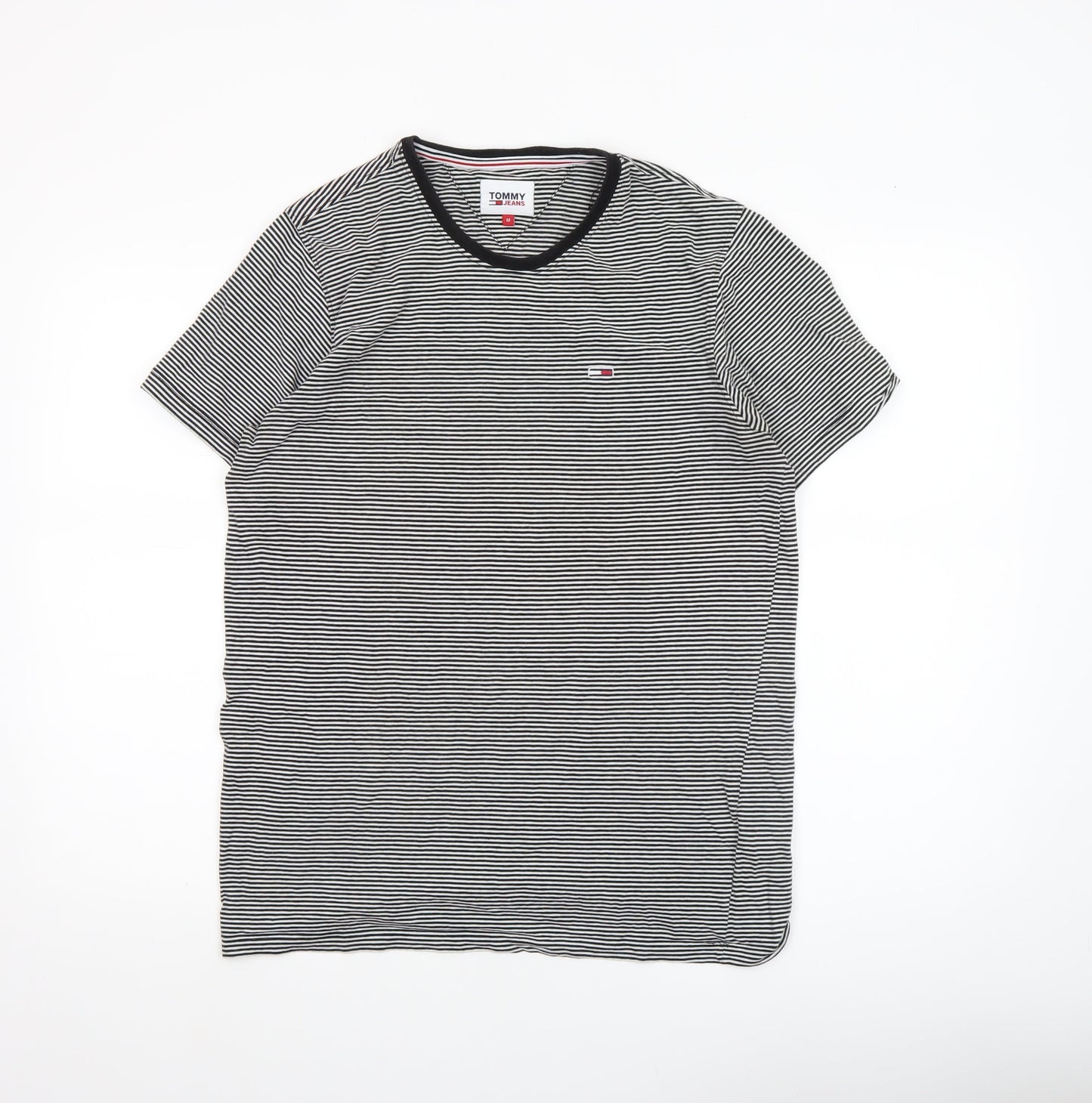 Tommy Hilfiger Mens Black Striped Cotton Crew Neck T-Shirt Size M