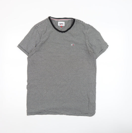 Tommy Hilfiger Mens Black Striped Cotton Crew Neck T-Shirt Size M