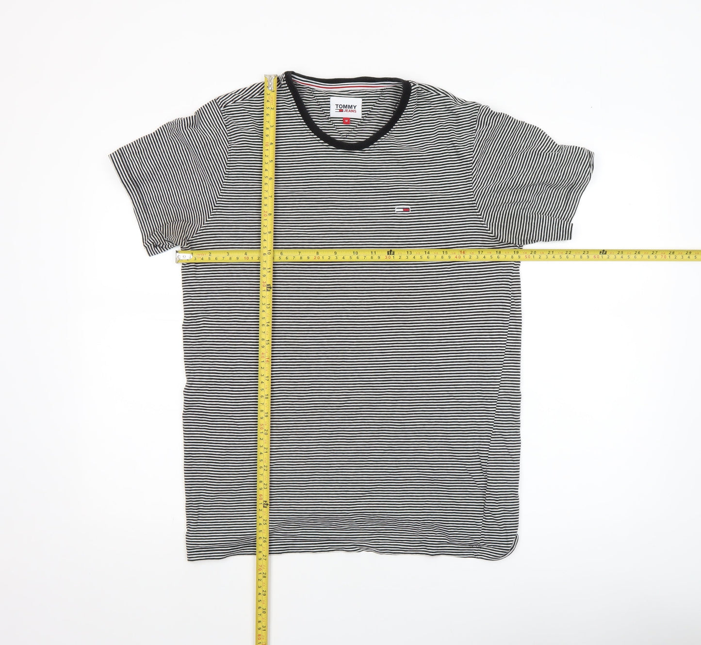 Tommy Hilfiger Mens Black Striped Cotton Crew Neck T-Shirt Size M