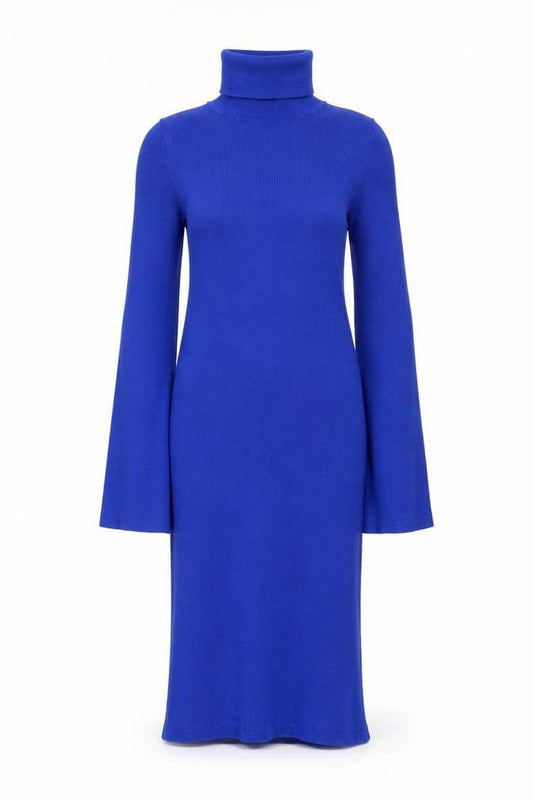Zara Women Blue Knit Bodycon Roll Neck Long Sleeve Dress Size 8