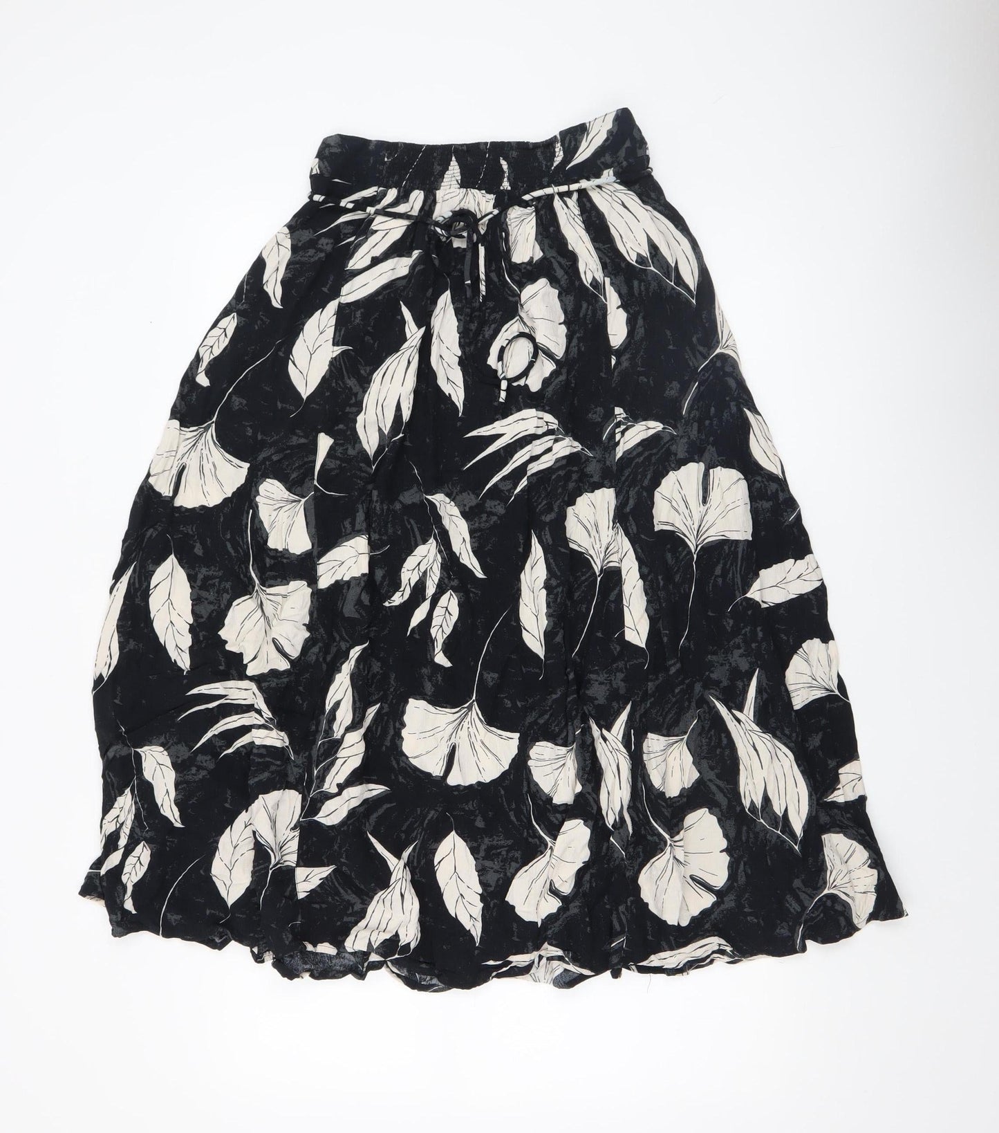Fat Face Womens Black Floral Midi A-Line Skirt Size 8