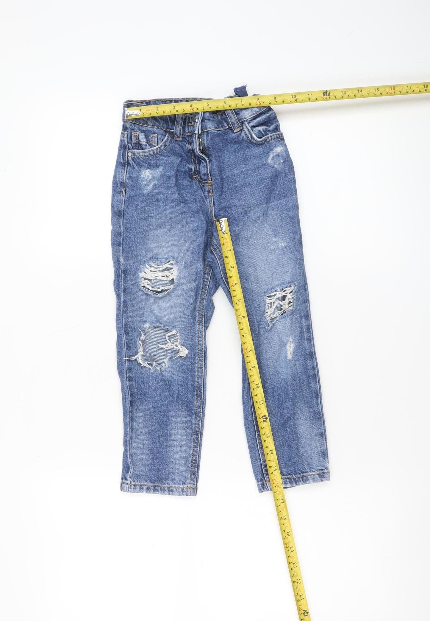 Next Girls Blue Distressed Straight Jeans 5 Years Cotton Denim Casual