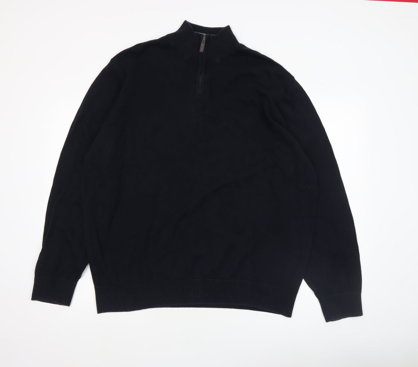 Marks and Spencer Men's Black 2XL 1/2 Zip Cotton Jumper