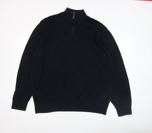 Marks and Spencer Men's Black 2XL 1/2 Zip Cotton Jumper