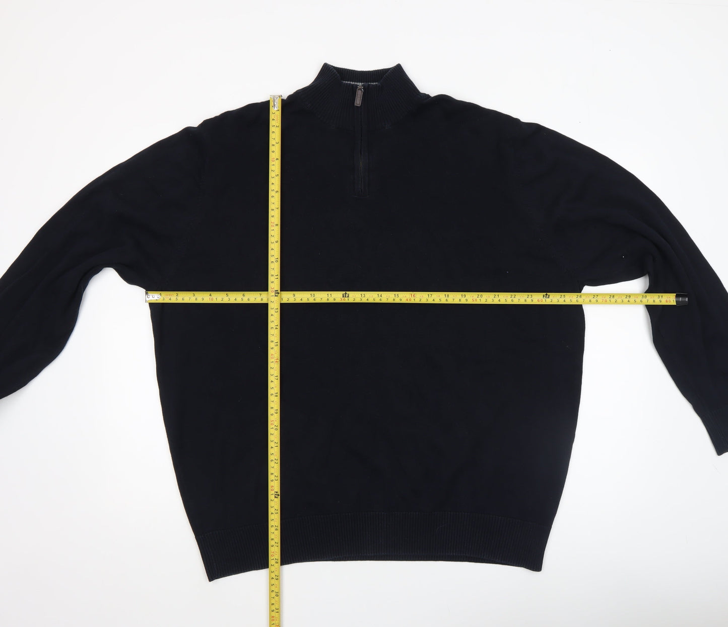 Marks and Spencer Men's Black 2XL 1/2 Zip Cotton Jumper