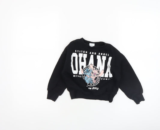 Disney Girls Black Stitch & Angel Ohana Pullover Sweatshirt 4-5 Years