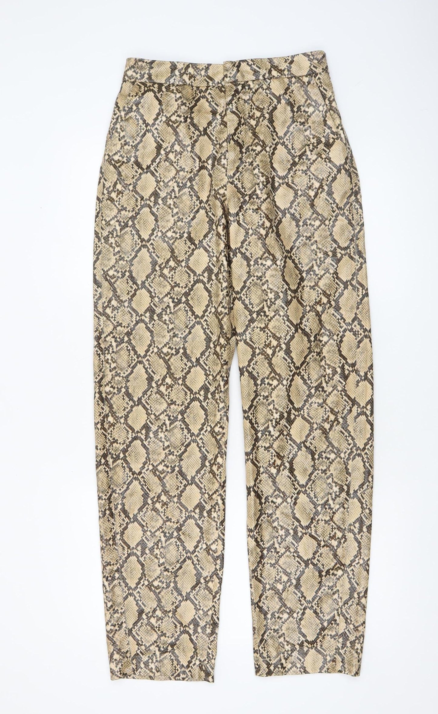 Zara Women Beige Snake Print Faux Leather Trousers XS