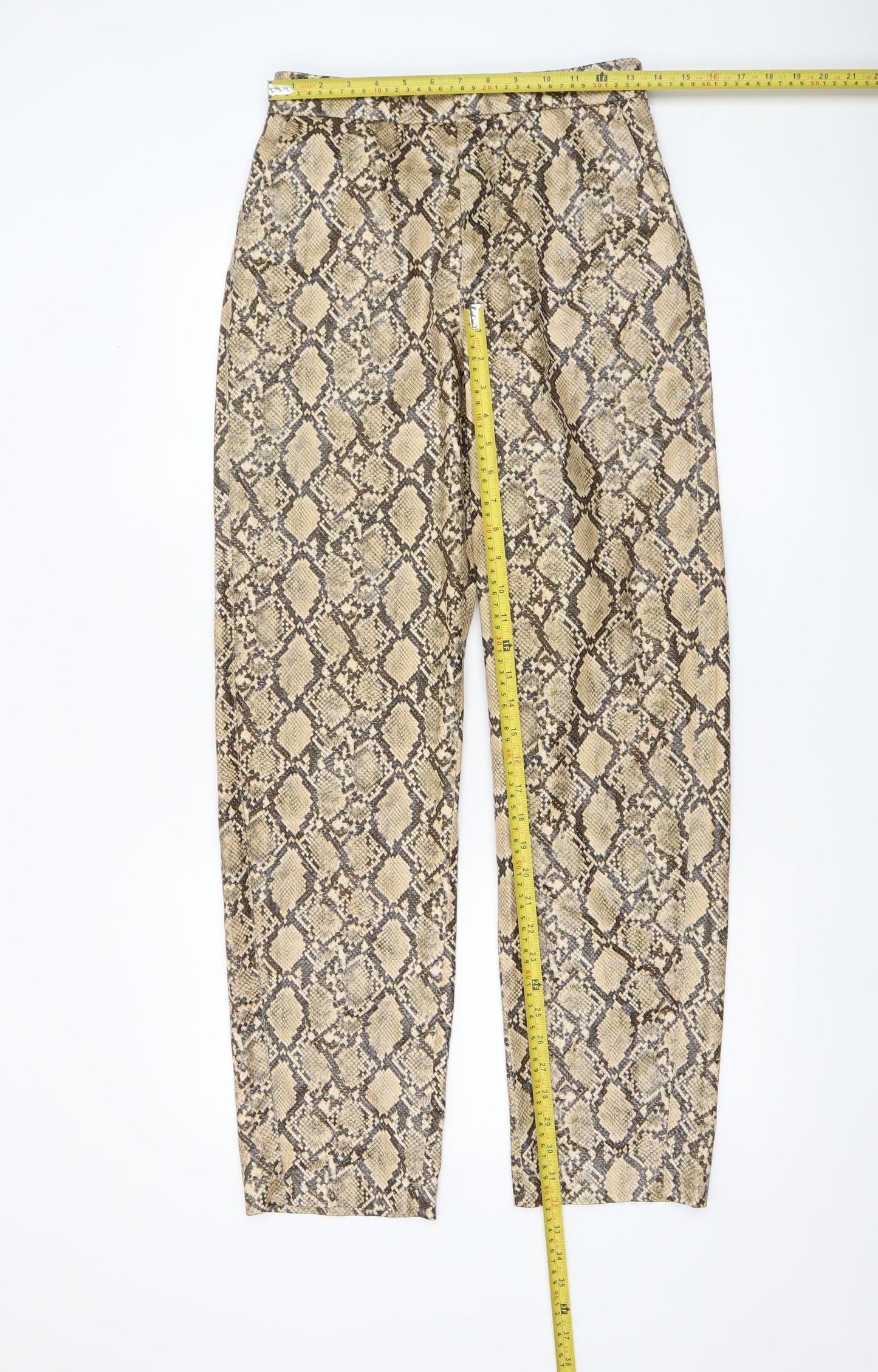 Zara Women Beige Snake Print Faux Leather Trousers XS