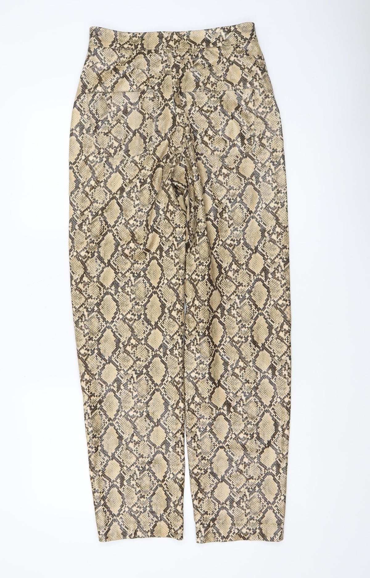 Zara Women Beige Snake Print Faux Leather Trousers XS