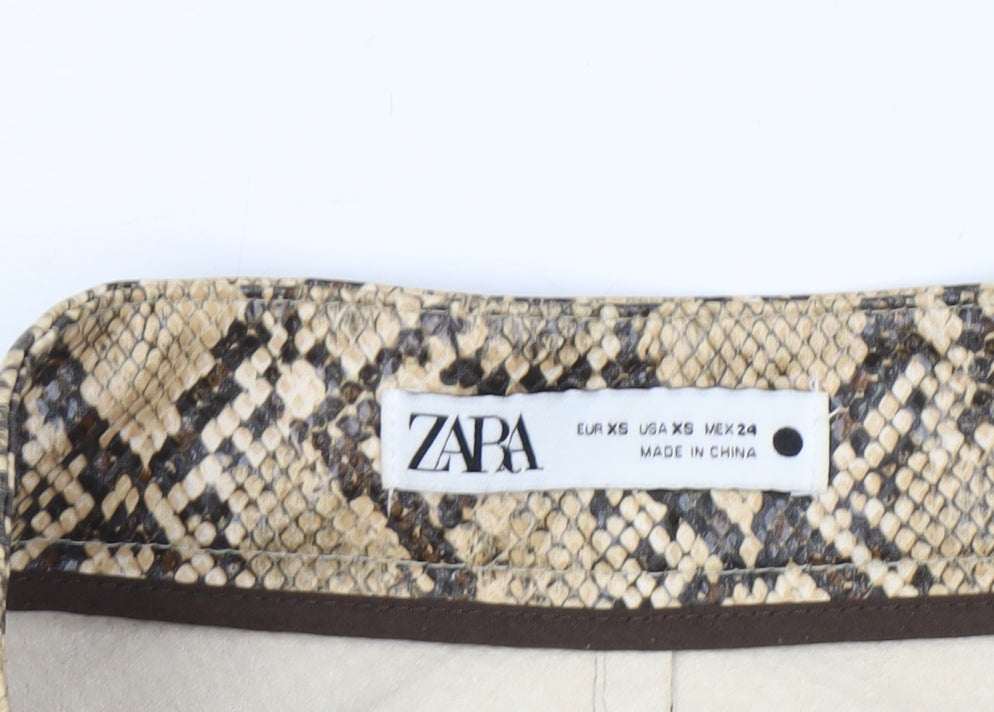 Zara Women Beige Snake Print Faux Leather Trousers XS