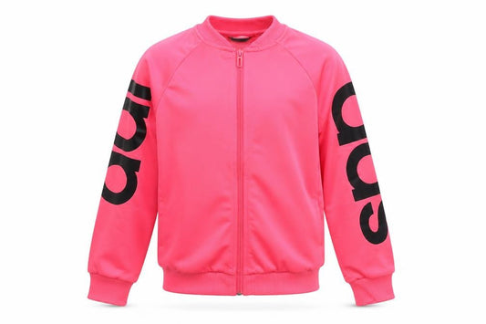 Front view of Adidas girls’ pink full zip track jacket 9-10 years lightweight sportswear