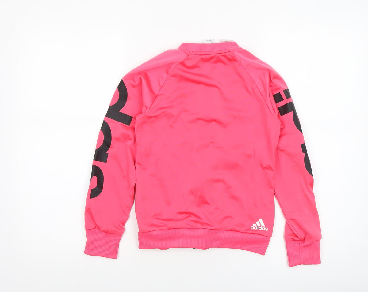 Adidas Girls Pink Full Zip Track Jacket 9-10 Years Lightweight Sportswear