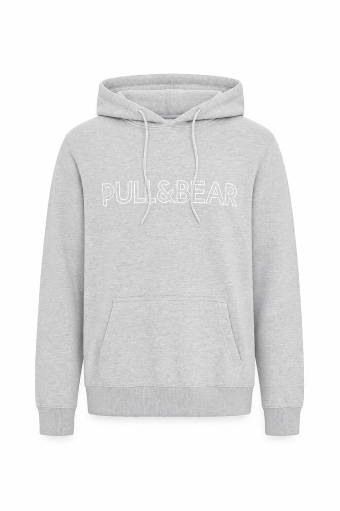 Pull&Bear Men’s Grey Small Pullover Hoodie with Logo Detail