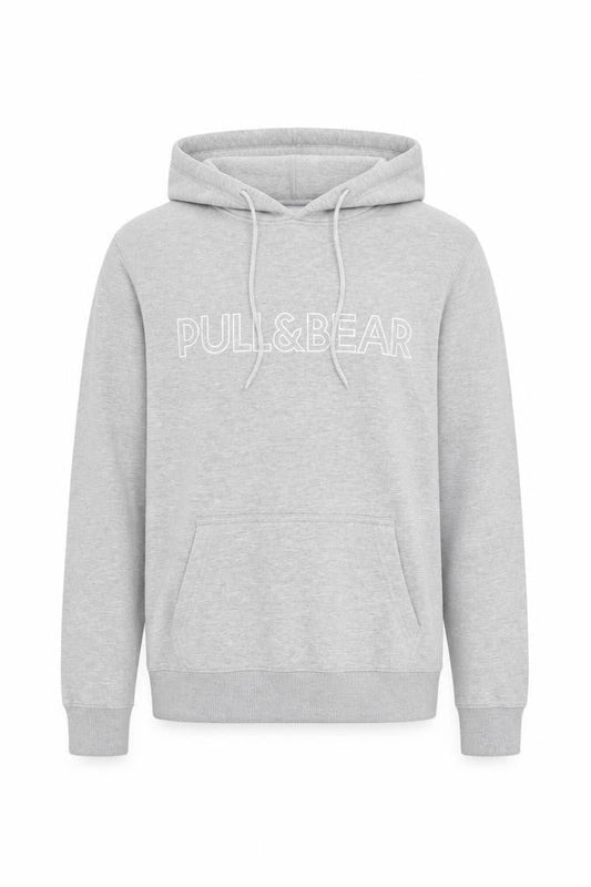 Pull&Bear Men’s Grey Small Pullover Hoodie with Logo Detail