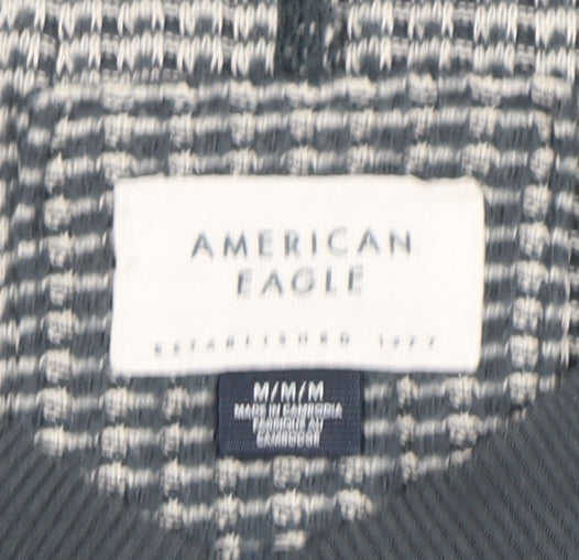 American Eagle Women Grey Textured V-Neck Pullover Sweatshirt M