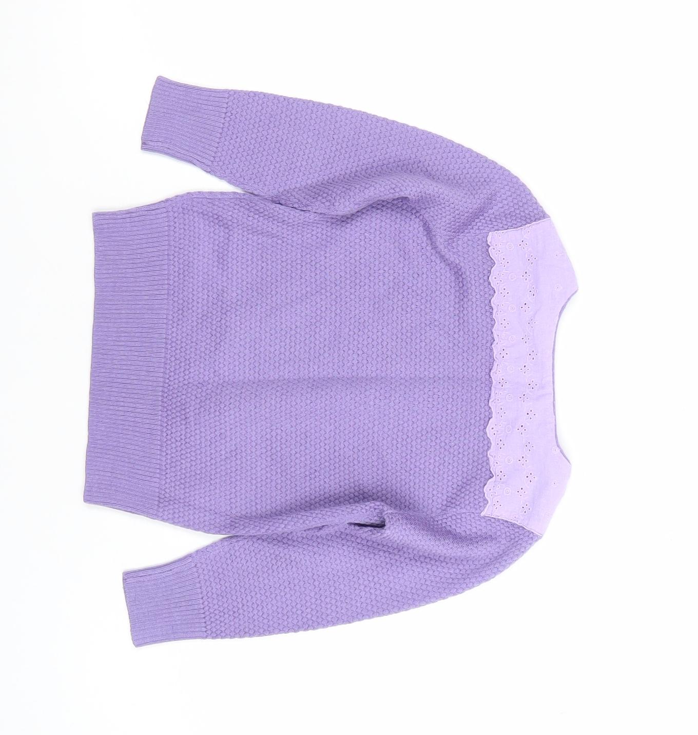 Nicholas & Bears Girls Purple Wool-Blend Jumper Size 2Y with Embroidered Detail