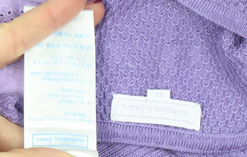 Nicholas & Bears Girls Purple Wool-Blend Jumper Size 2Y with Embroidered Detail