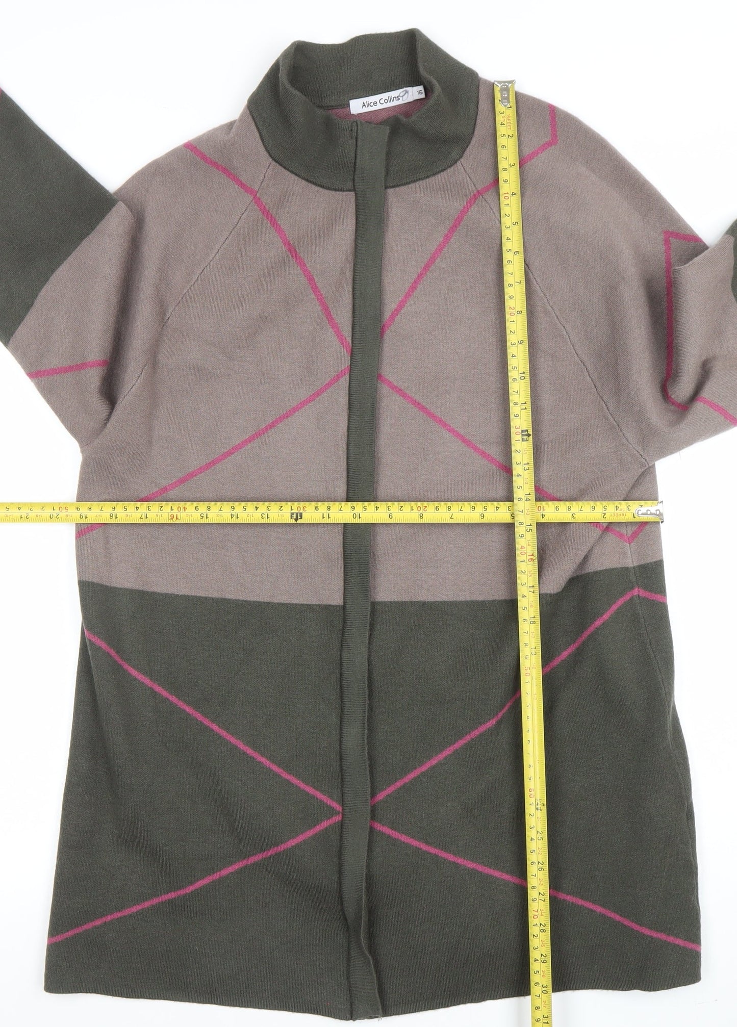 Alice Collins Women’s Multicoloured Geometric Knit Cardigan Size 16