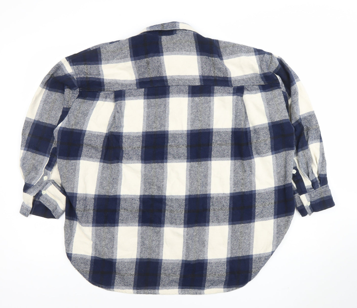 ZARA Women Blue Check Flannel Cotton Long Sleeve Button-Up Shirt Size 12