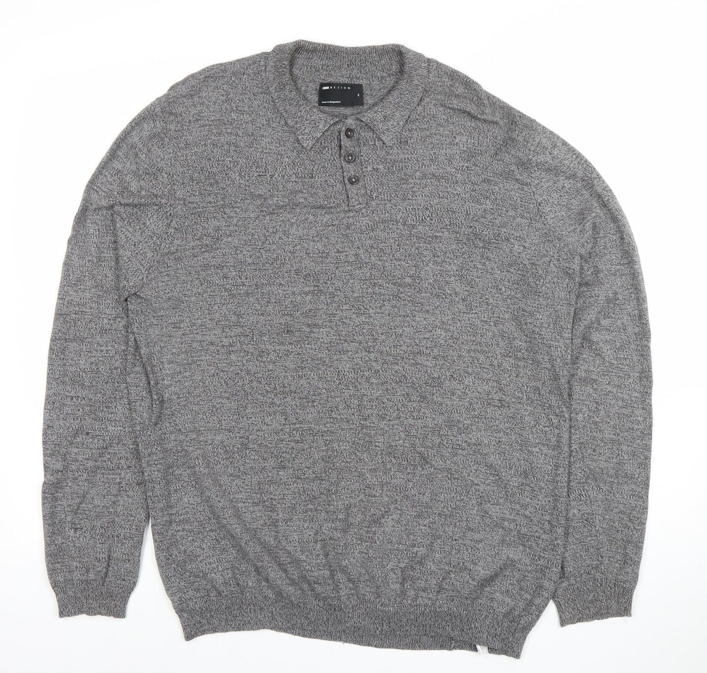 ASOS Men's Grey Cotton Collared Henley Jumper M Long Sleeve
