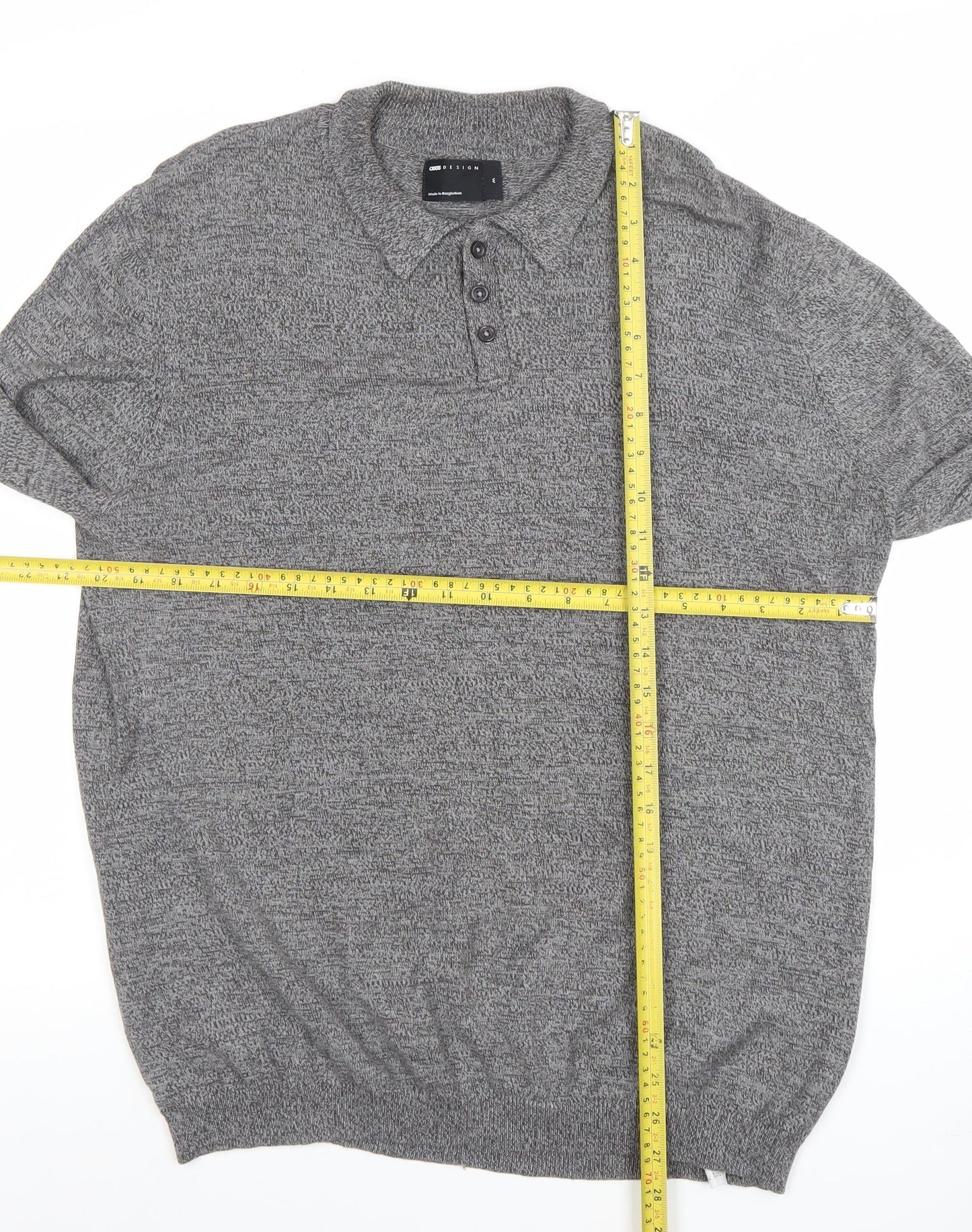 ASOS Men's Grey Cotton Collared Henley Jumper M Long Sleeve