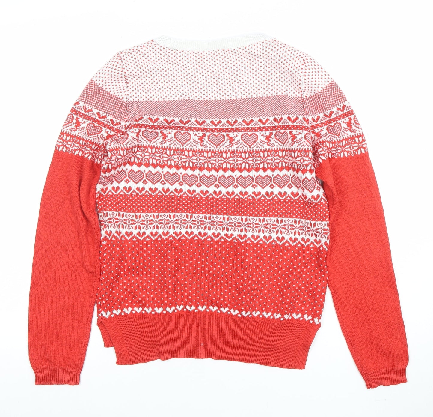 Tu Womens Red White Fair Isle Heart Jumper Size 10 Cotton Blend