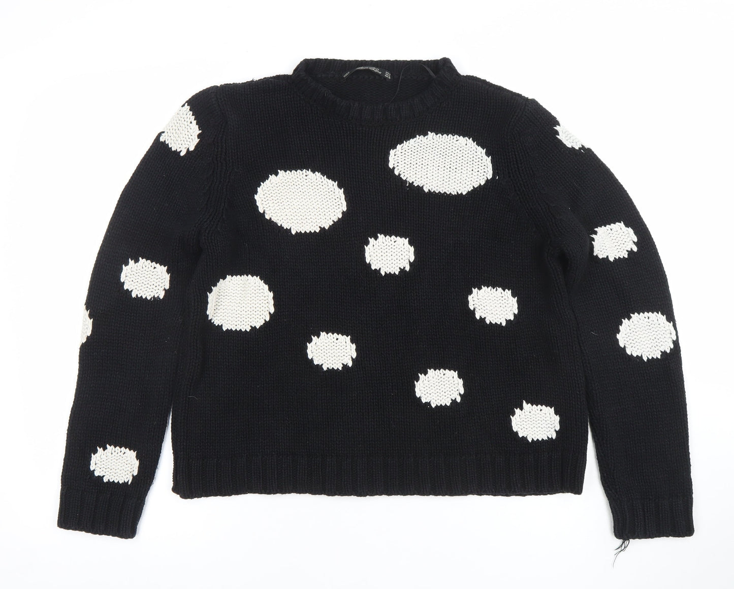 Zara Knit Women's Black Polka Dot Crew Neck Cotton Jumper Size L