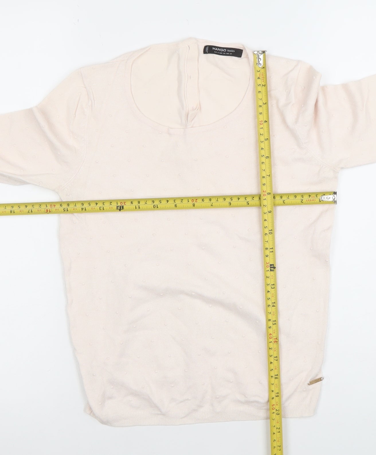 Mango Women Beige Knit Long Sleeve Scoop Neck Basic Blouse Size S