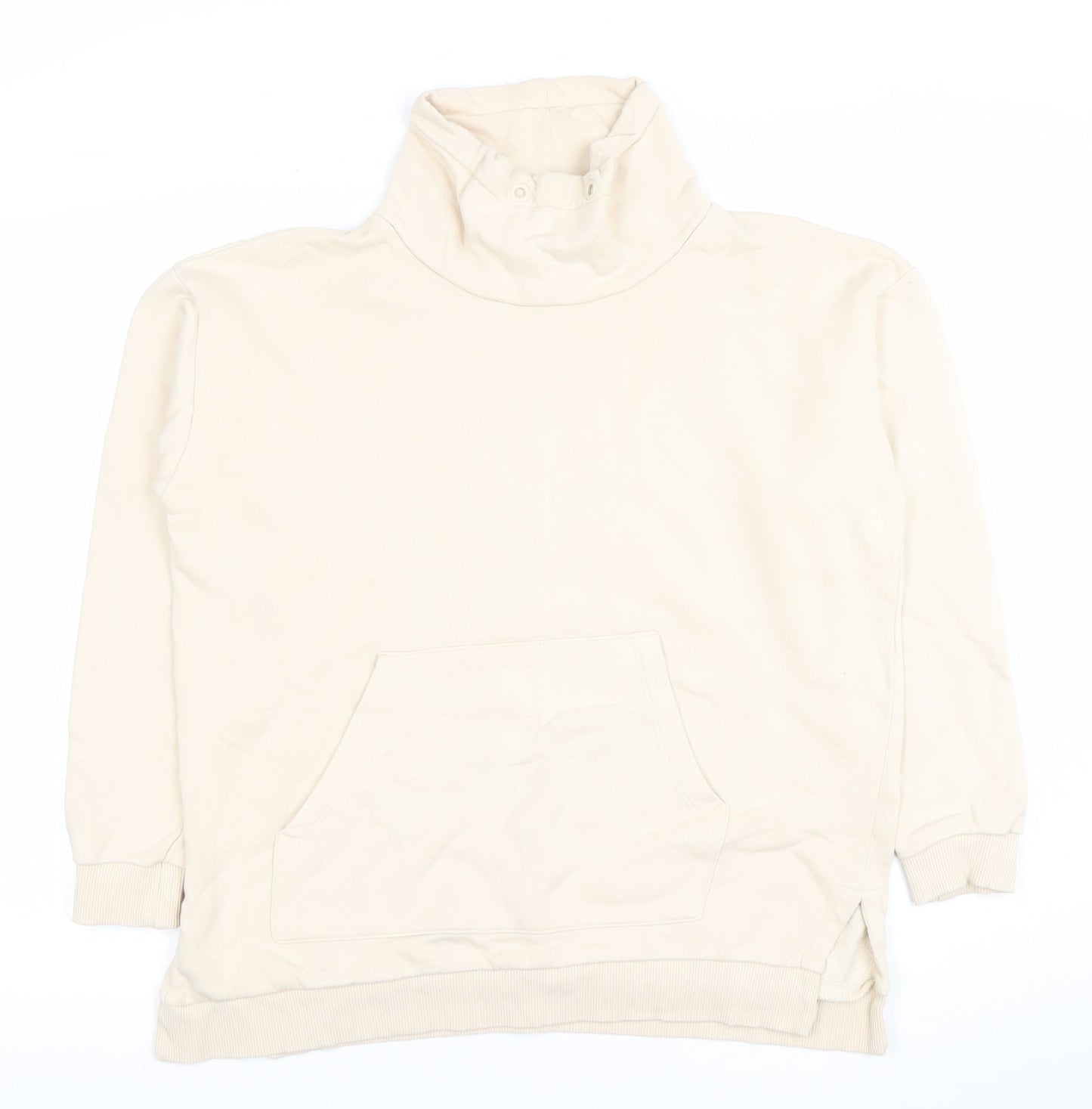 ICHI Women Beige High Neck Pullover Sweatshirt M 100% Cotton