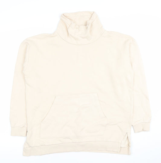 ICHI Women Beige High Neck Pullover Sweatshirt M 100% Cotton