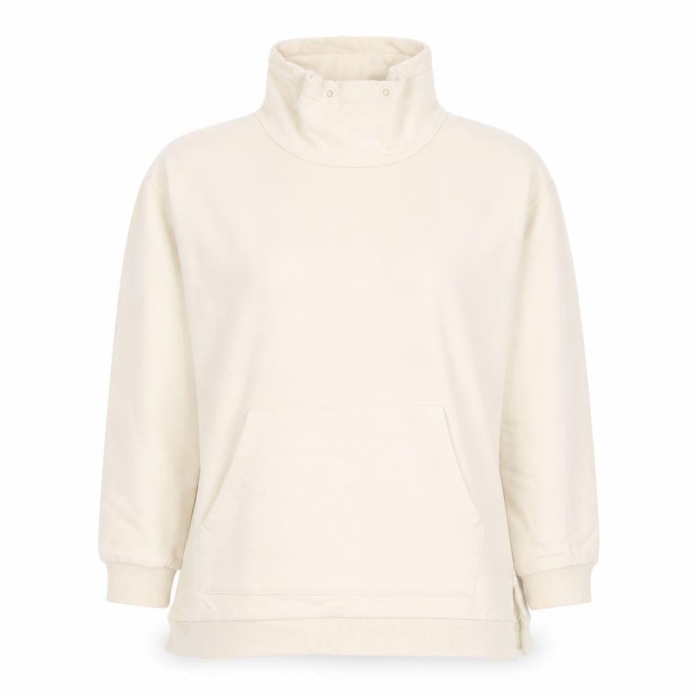 ICHI Women Beige High Neck Pullover Sweatshirt M 100% Cotton
