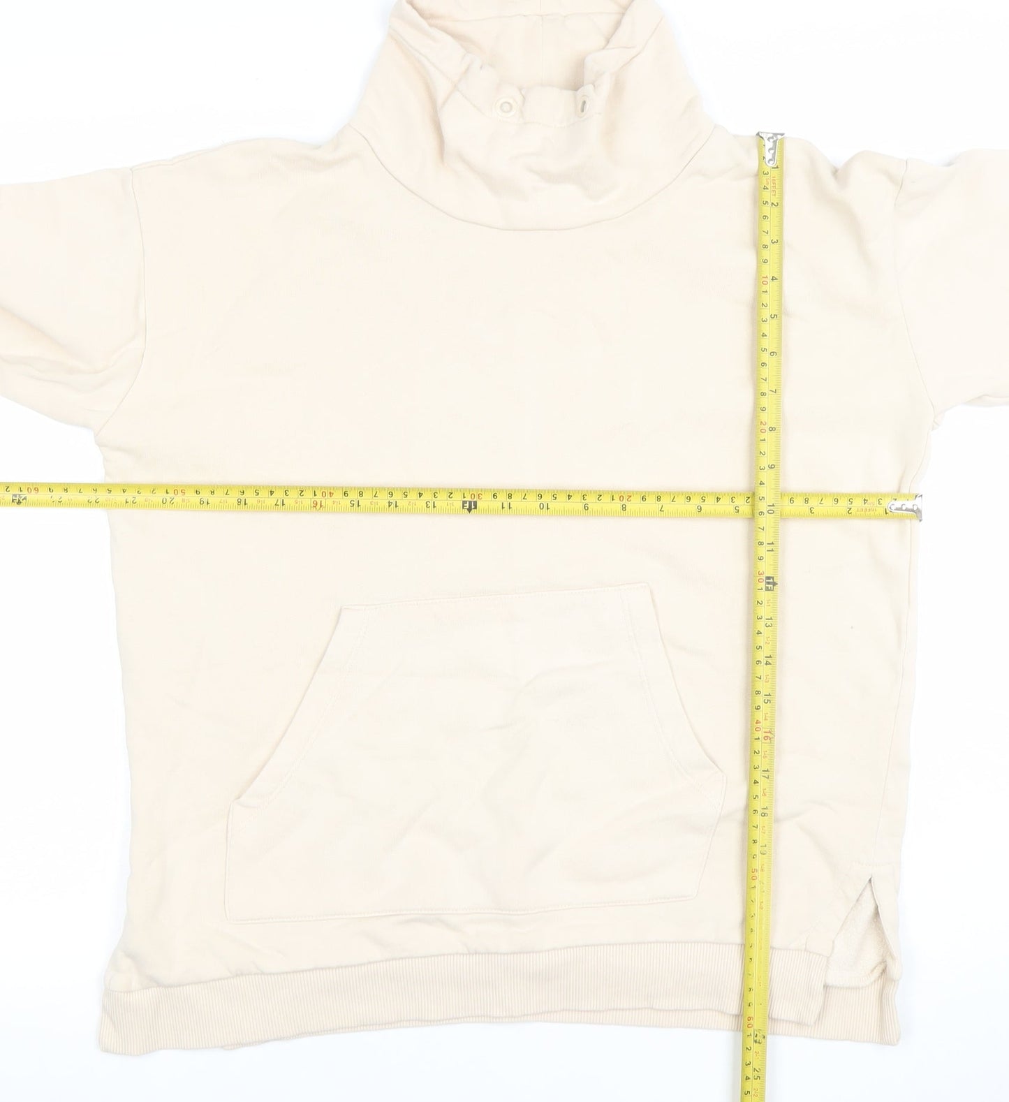 ICHI Women Beige High Neck Pullover Sweatshirt M 100% Cotton
