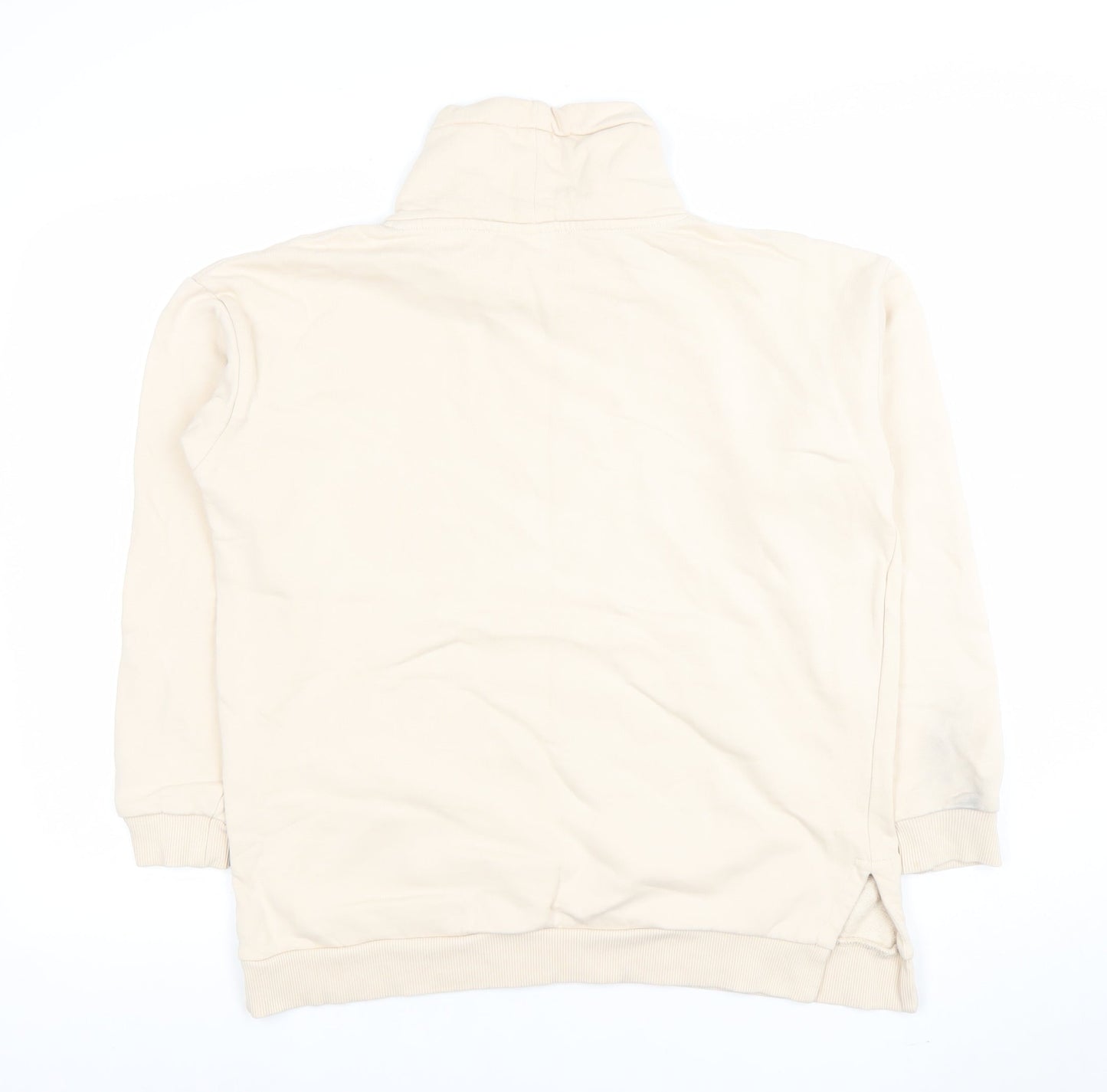 ICHI Women Beige High Neck Pullover Sweatshirt M 100% Cotton