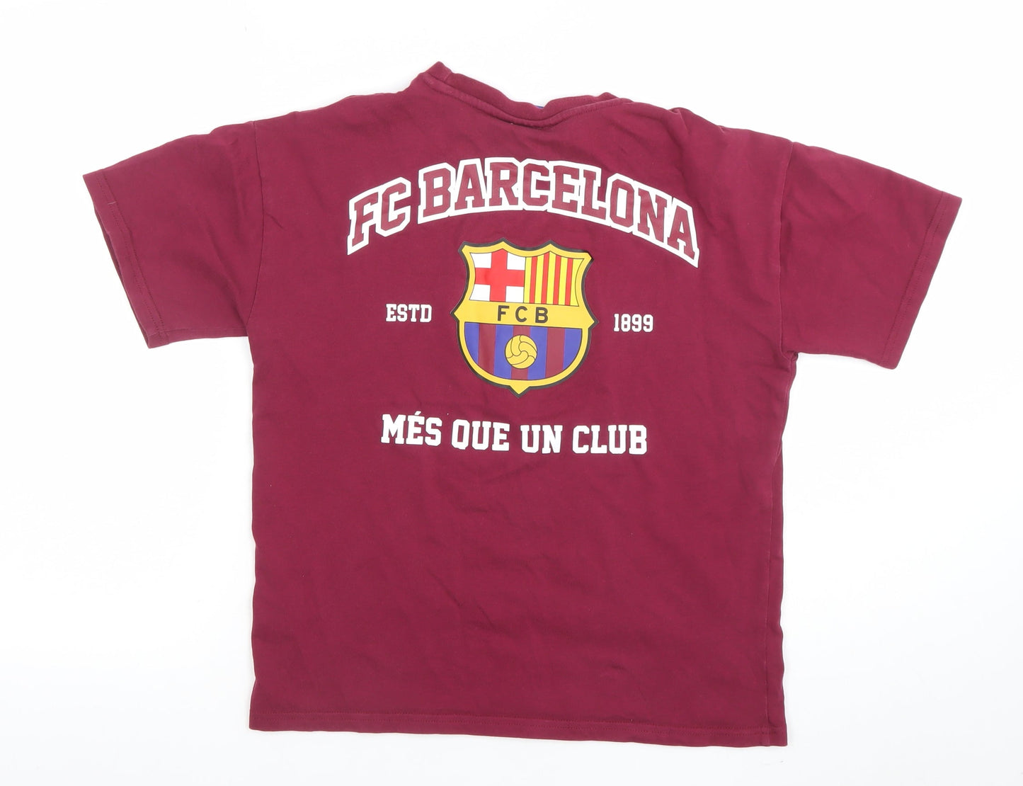 FC Barcelona Boys Red 12-13 Years Graphic Logo Cotton T-Shirt