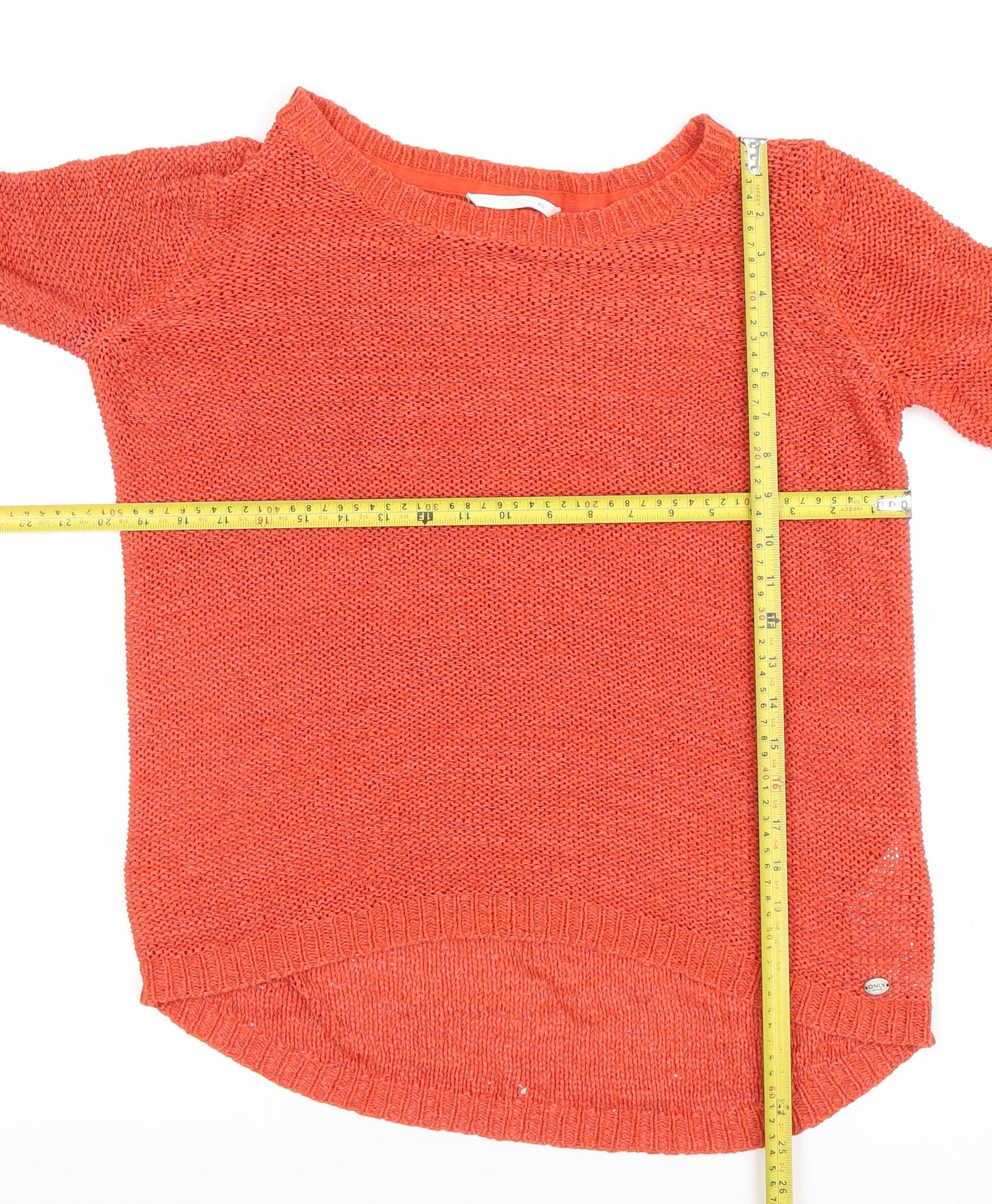 KND Women’s Orange 7XL Open-Knit Crew Neck Long Sleeve Jumper