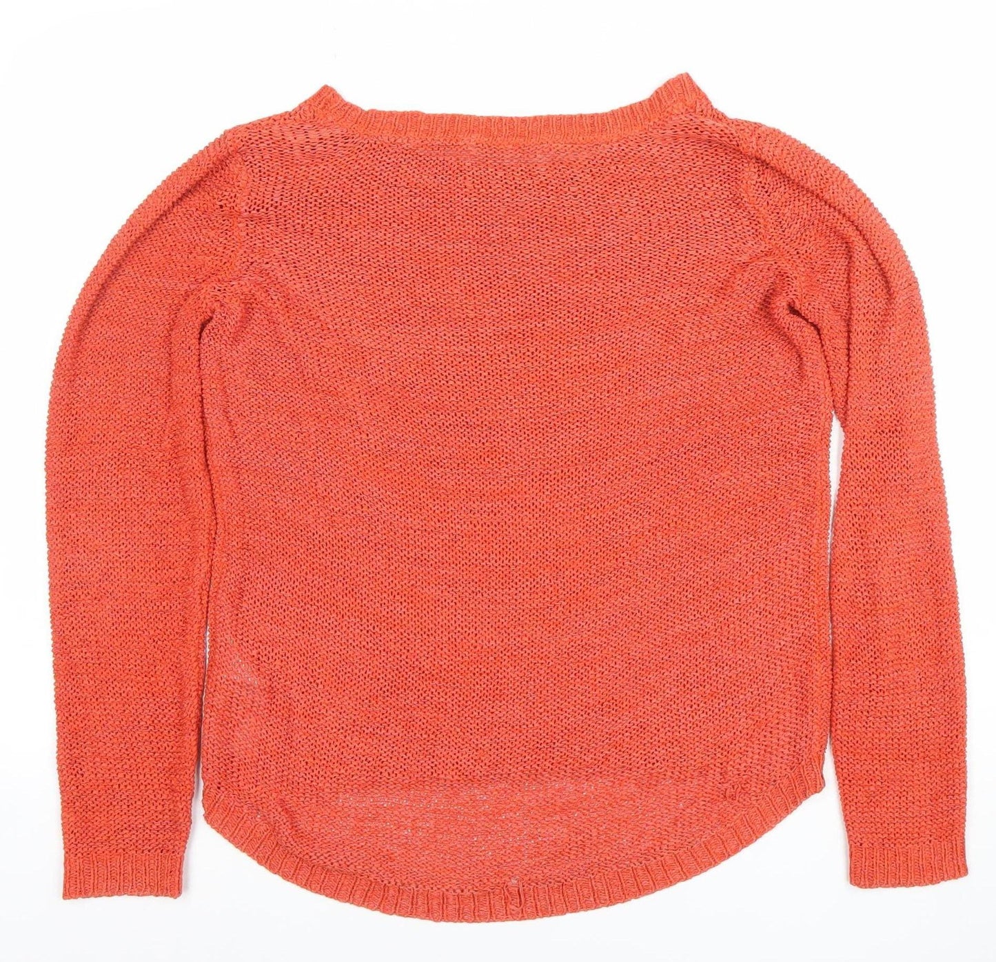 KND Women’s Orange 7XL Open-Knit Crew Neck Long Sleeve Jumper