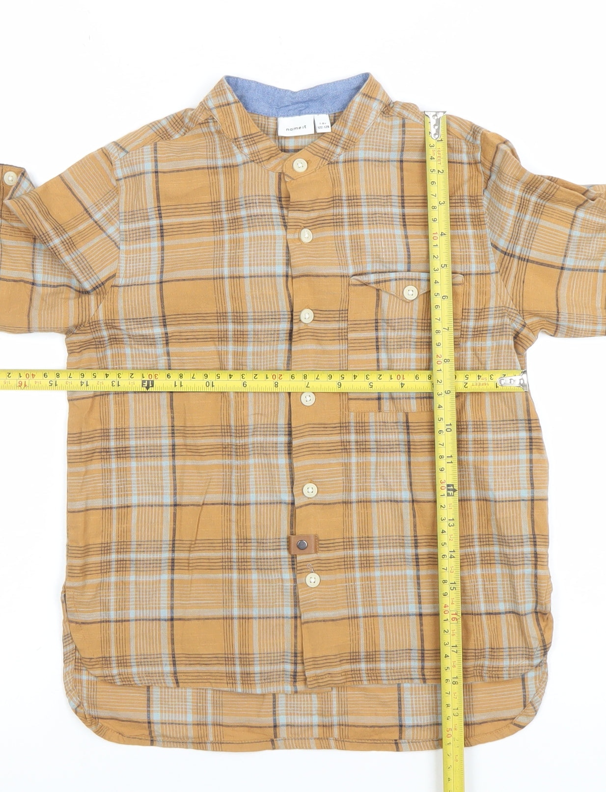 Name It Boys Brown Checked Cotton Button-Up Shirt 7-8 Years Long Sleeve