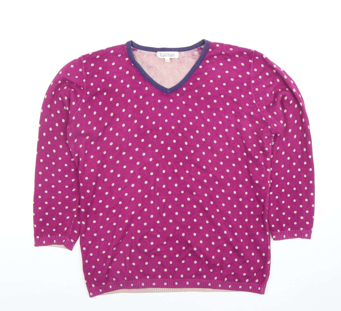 Tulchan Women's Pink Polka Dot Cotton V-Neck Jumper M