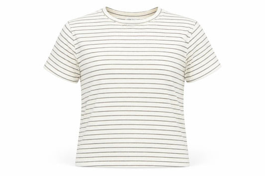 Zara Womens Ivory Striped Cotton Blend Short Sleeve T-Shirt S