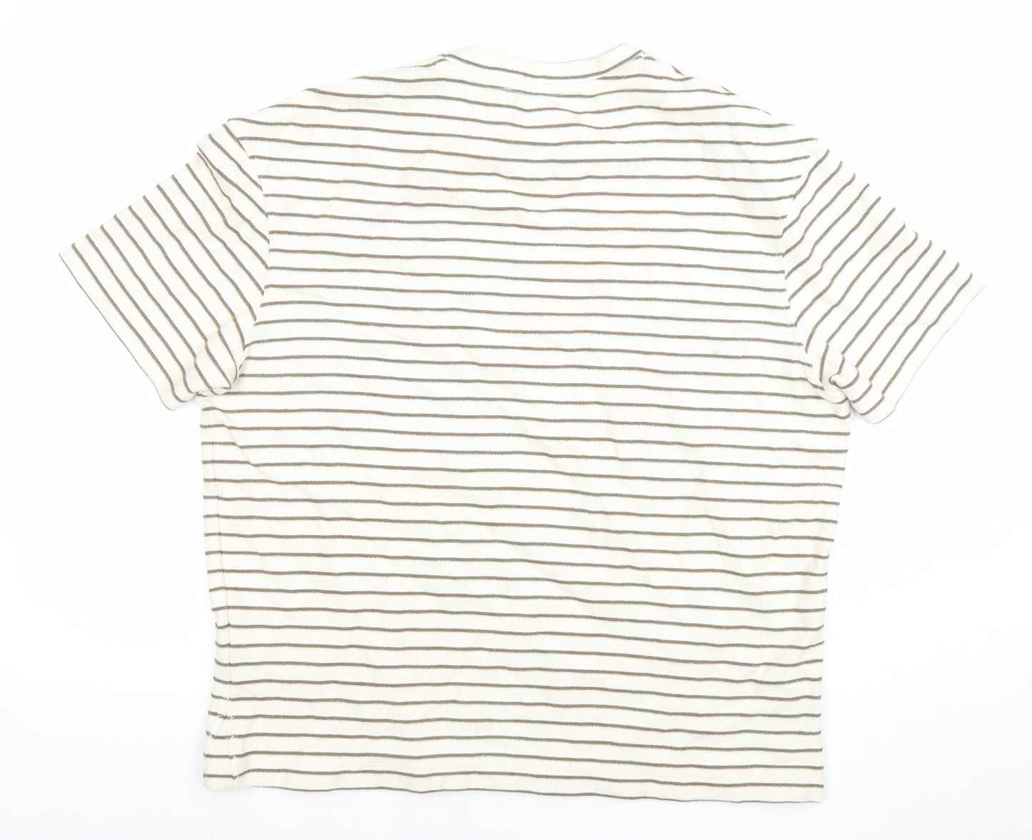 Zara Womens Ivory Striped Cotton Blend Short Sleeve T-Shirt S