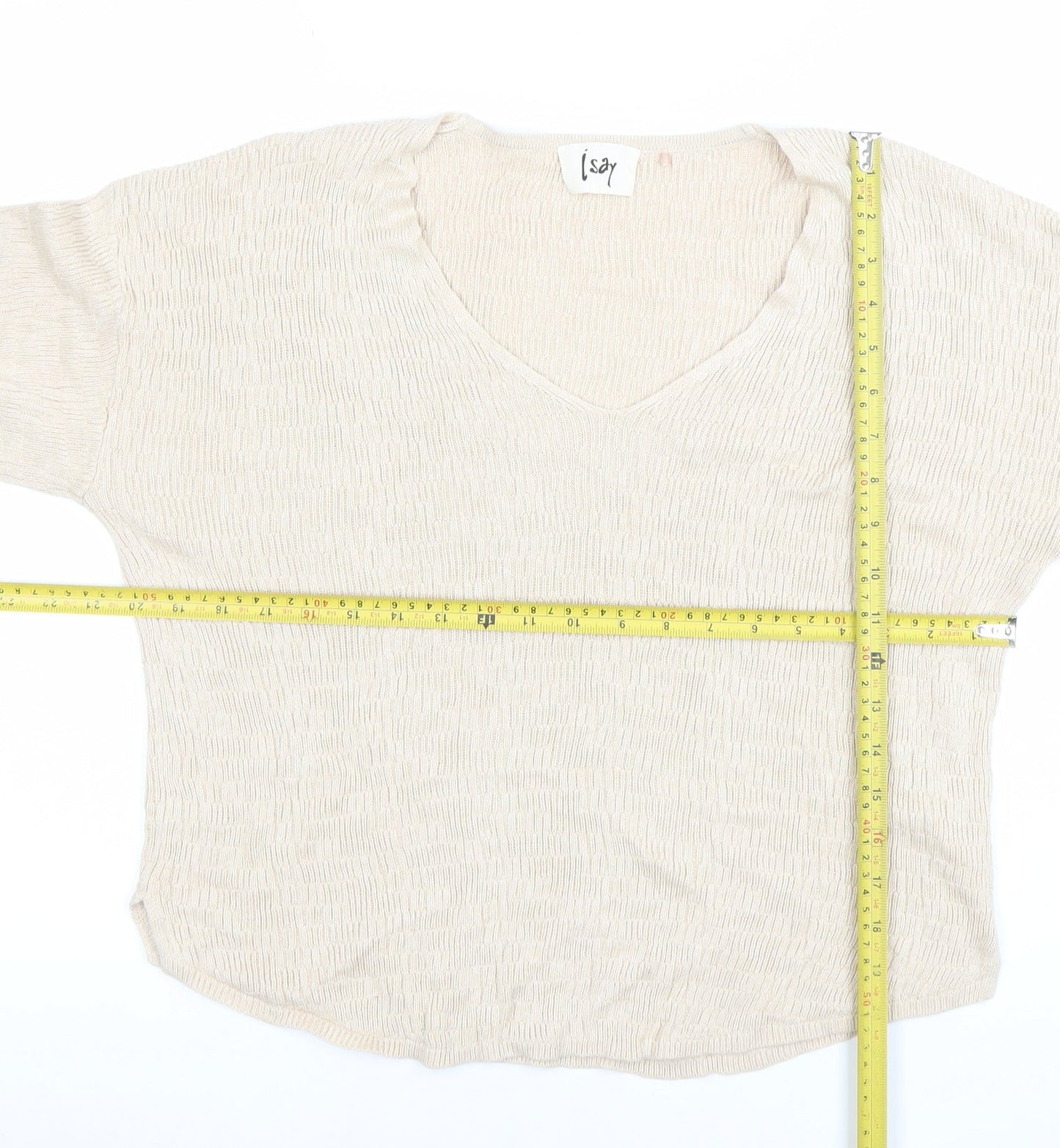 Isay Women Beige V-Neck Knit Pullover Jumper S