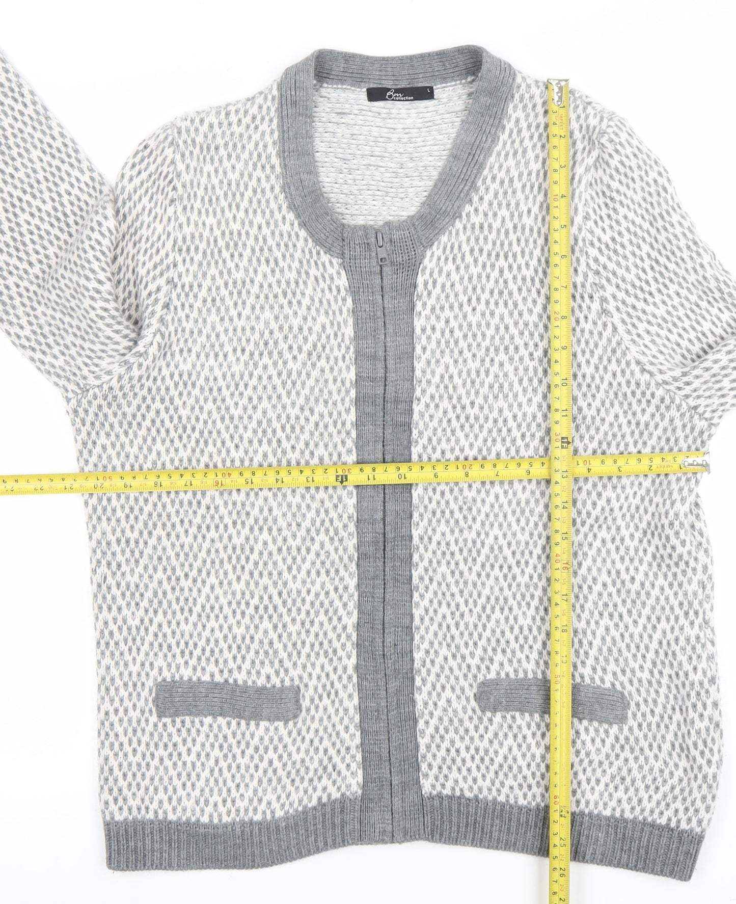 BN Collection Women's Grey Wool Zip Cardigan L