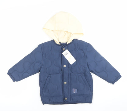 Preloved Pepco Baby Unisex Blue Quilted Hooded Jacket 12-18 Months Polyester - Front