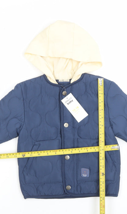 Preloved Pepco Baby Unisex Blue Quilted Hooded Jacket 12-18 Months Polyester - Back