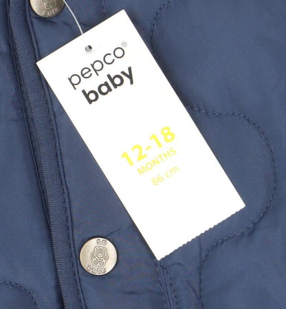 Preloved Pepco Baby Unisex Blue Quilted Hooded Jacket 12-18 Months Polyester - Label