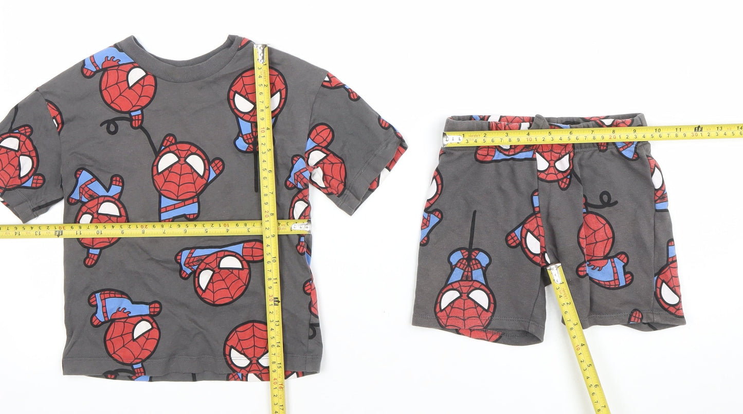 H&M Boys Grey Spider-Man Short Sleeve Outfit Set 2-3 Years 100% Cotton